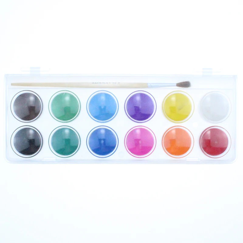 
Free sample no toxic white case 12 colors kids water color paint with brush,multicolor solid watercolor paint set 