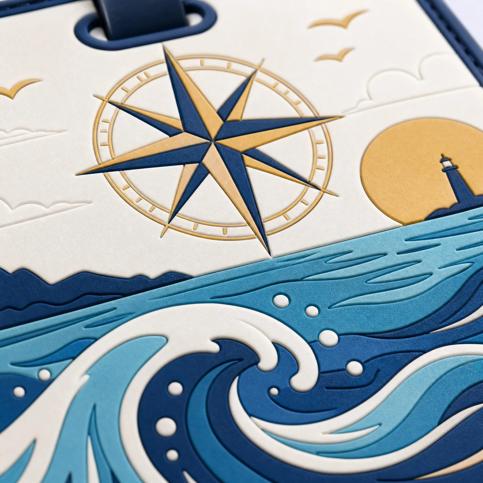 Custom 3D Soft PVC Nautical Compass Luggage Tag 4K Macro Precision Tooling Detail