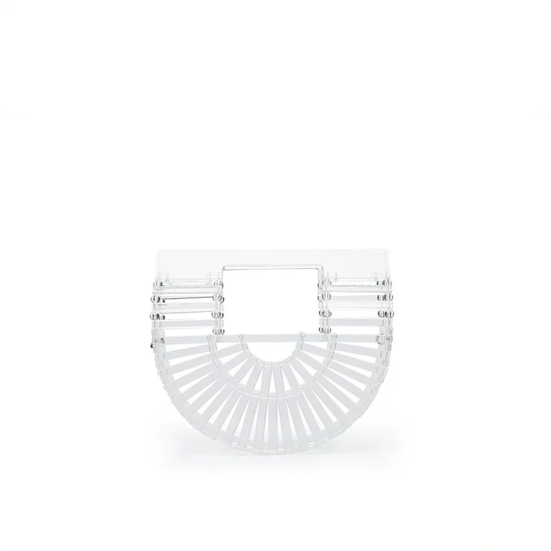 

Fashion simple style transparent cutout basket bag women's acrylic semicircle hollow iron chain shoulder strap shoulder handbag