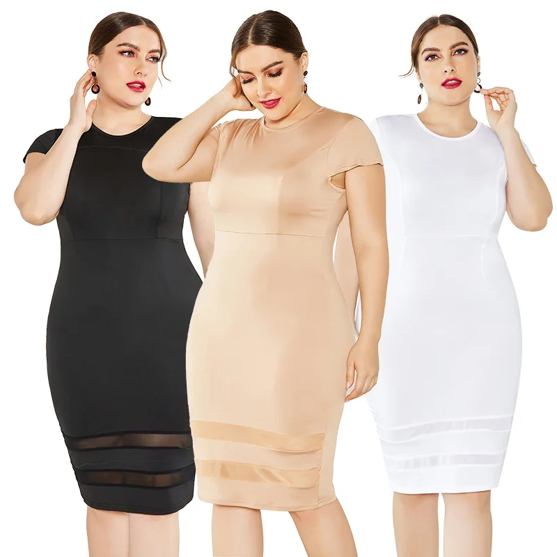 

2021 new mesh fat woman summer clothing plus size lady Plus Size elegant casual dresses