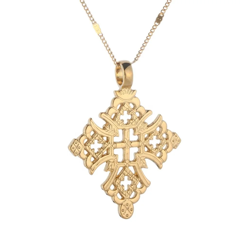 

Ethiopia Cross Pendant Necklace for Women Men Gold Color African Ethnic Jewelry Gift