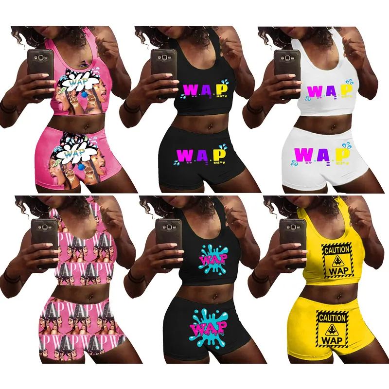 

Onesie Vendor Two Piece booty short sexy yoga sports shorts crop top Wap Women Sets Two Piece clothing