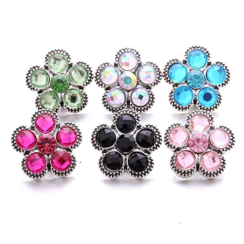 

Snap Button Jewelry Flower Rhinestone Charms 18mm Metal Snap Buttons Fit Snap Bracelet Bangle Christmas Gift