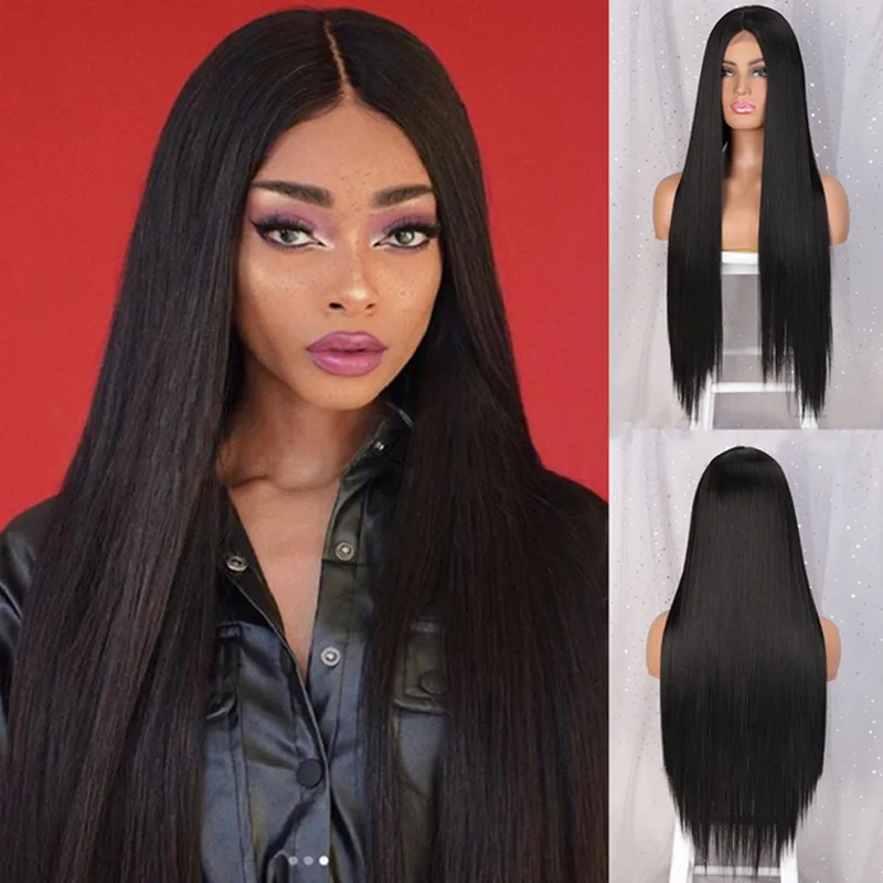 

Europe and The United States Head Set Front lace Inner net Female Wigs Middle Division Straight Chemical Fiber Head Set