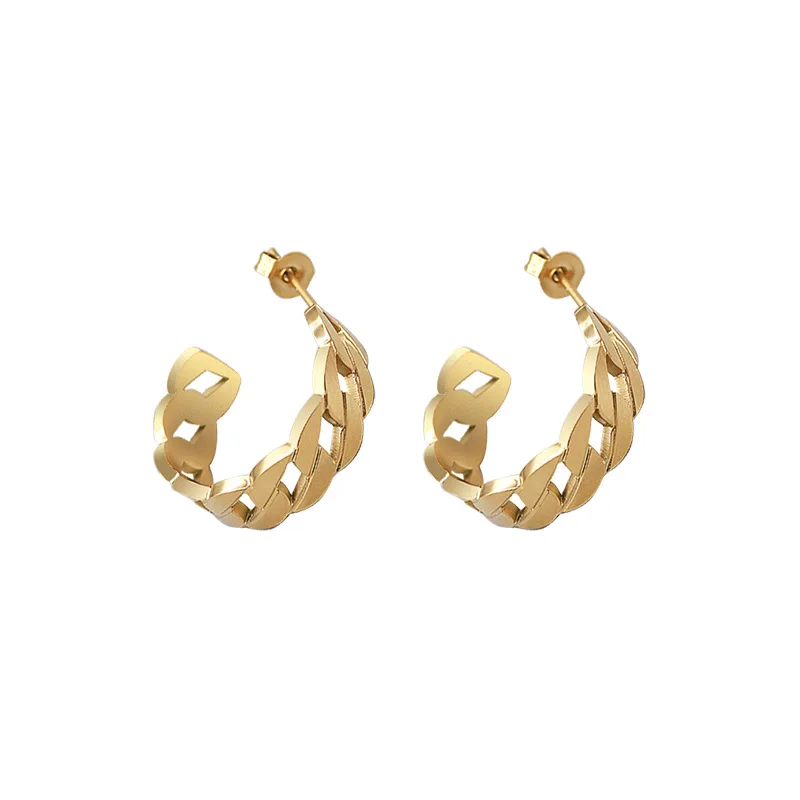 

2021 Trendy Earring 18K Gold Plated Chain Hollow link Hoop Earrings for Women Stainless Steel Earrings Wholesale, Custom color