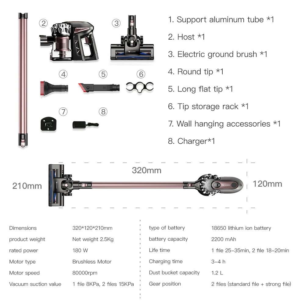 
Proscenic P8 Plus Cordless Stick Vacuum Lightweight Cordless Vacuum Cleaner Battery Rechargeable Two Speeds Suction Power 