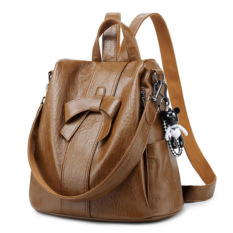 

New Soft Leather Fashion Ladies Backpack Simple Leisure Travel Bag Female Student School Backpack