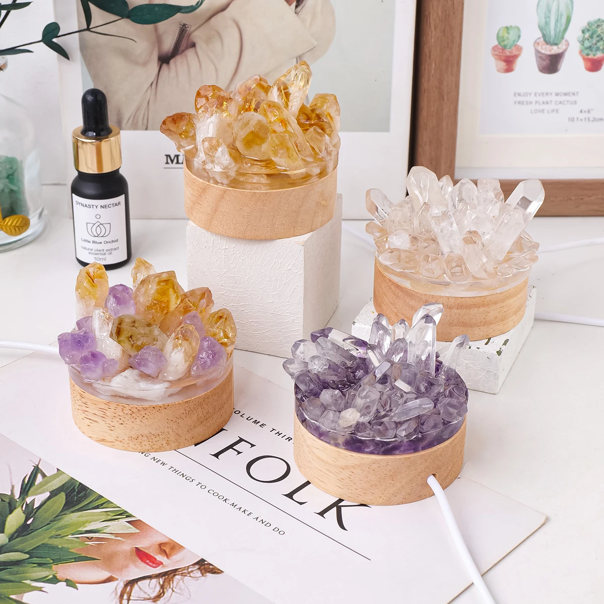Wholesale Natural Amethyst Single Crystal Night Light Original Stone Creative Bed Bedroom Sleeping Atmosphere Stone Crafts