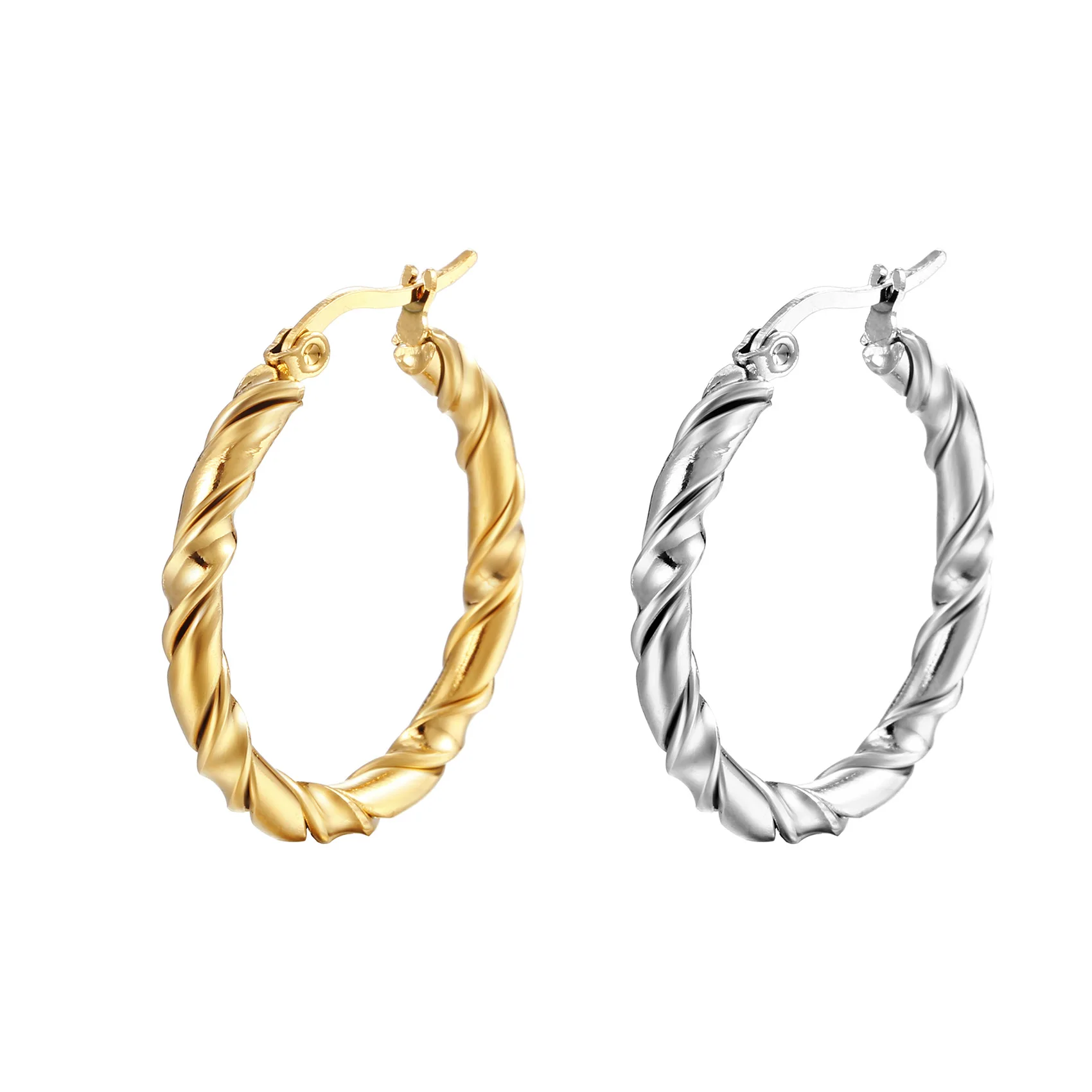 

Geometric Removeable Demountable Twisted Circle C Shape 18K Gold Plated Stainless Steel Hoop Earrings