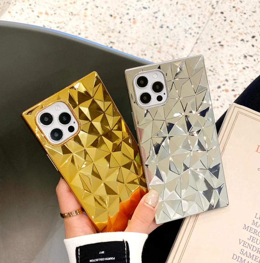 

Golden Plating Phone Case For iPhone 13/13pro/13 pro max diamond pattern, More colors