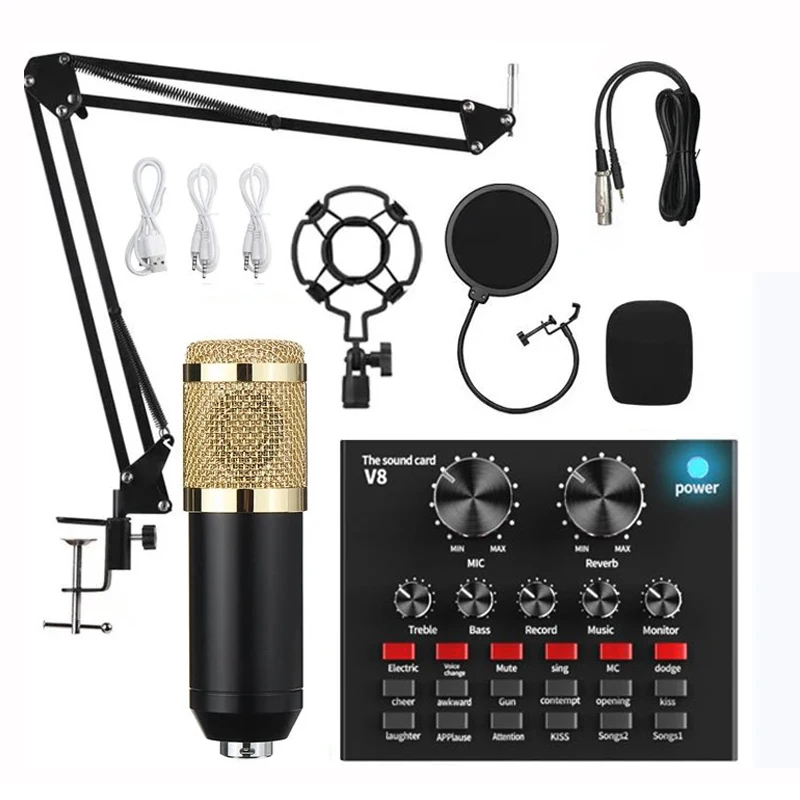 

BM 800 Professional BM800 Microfono Recording Condenser Microphone with v8 sound card for karaoke gaming youtube live streaming