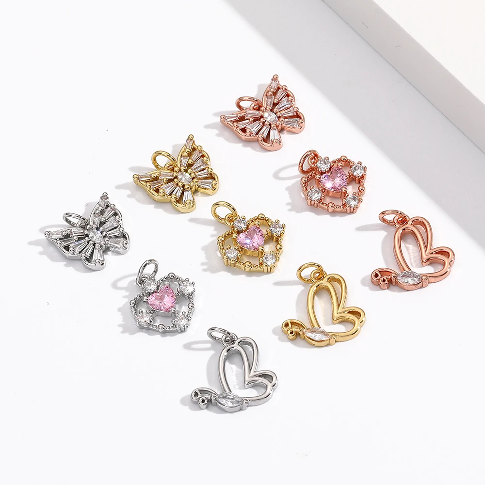 

Classic Gold Filled Custom Jewelry Crystal Butterfly Pendant Heart Pendant Charms For Bracelet Making Wrist, Gold/rosegold/silver/black