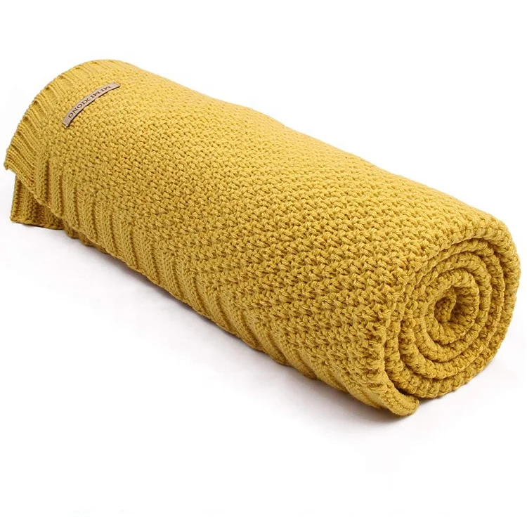 
Knitting Yarn Organic Knitted Cellular Baby Receiving Swaddle Throw Blanket 