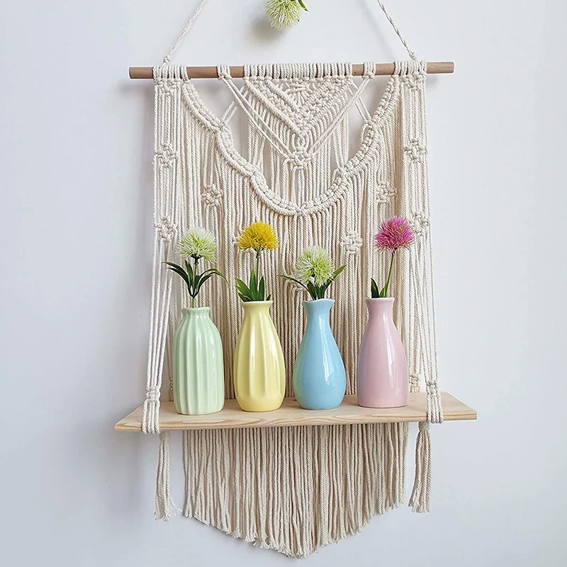 

Wood Hanging Shelf Organizer Hanger Boho Woven Home Wall Decor Macrame Wall Hanging Shelf, Picture shows
