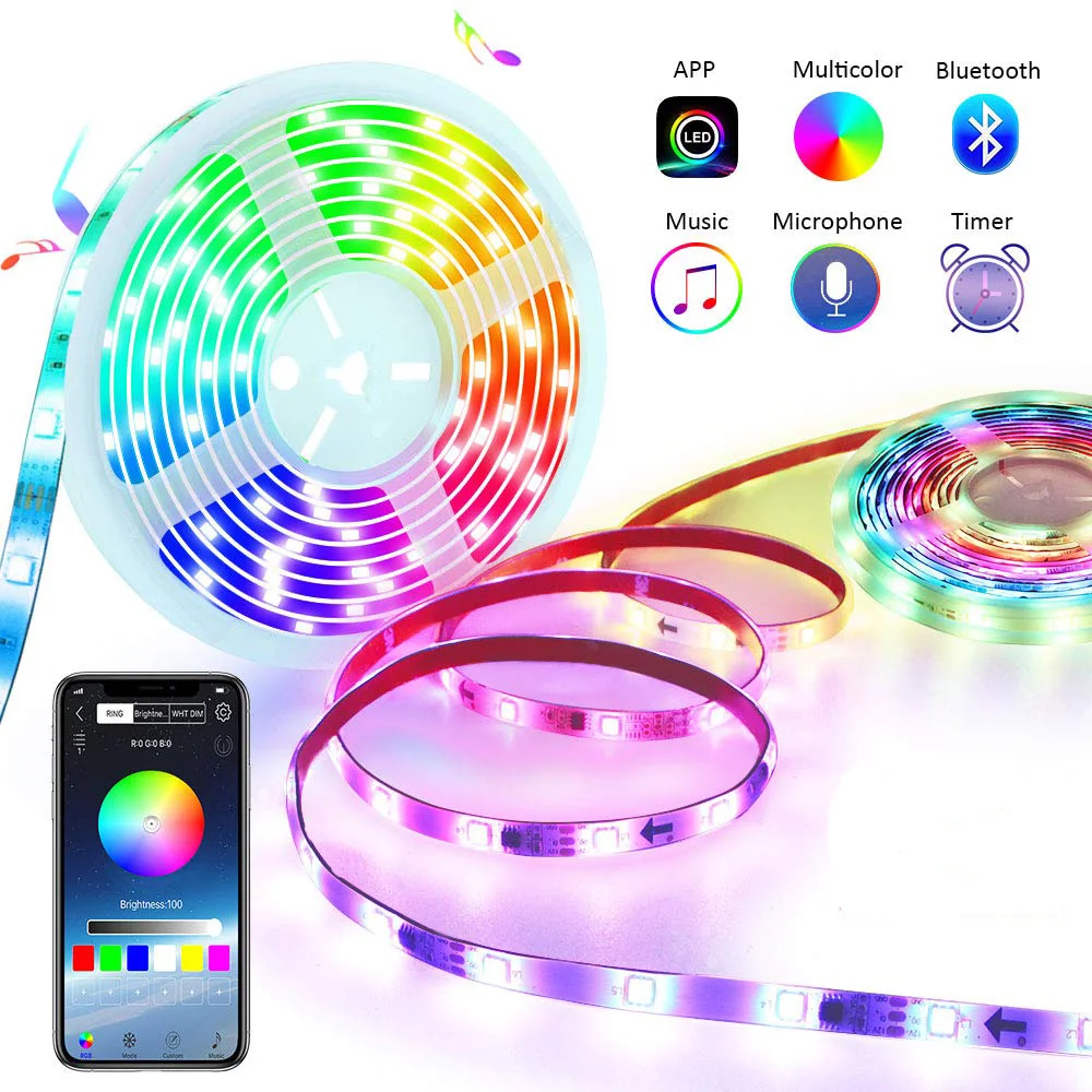 Dream Color LED Strip Lights with APP Controlled 5m/16.4ft LED Lights with Multicolor Chasing, Waterproof RGB LED Strips