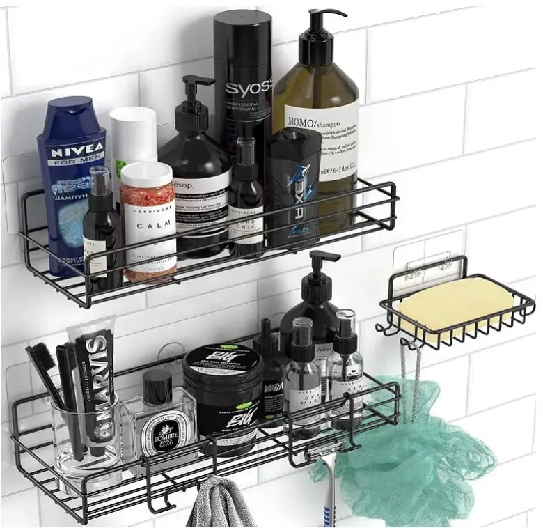 

3-Pack Shower Basket Shelf with Soap Holder Shower Wall Shelves Rustproof Black Bathroom Shower Storage Organizer