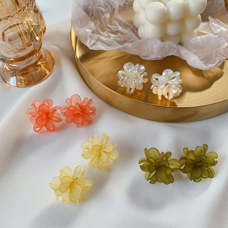 

JUHU 2021 New summer ins hot transparent jewelry cute flower acrylic earring lovely sweet french petals resin earrings for girl, Gold