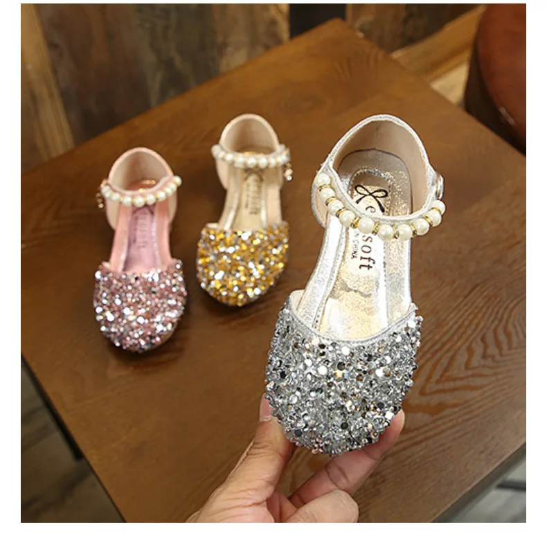 

Girls Glitter Flats Adorable Dress Shoes Princess Wedding Party Flower Rhinestone Shoes for Kids Toddler