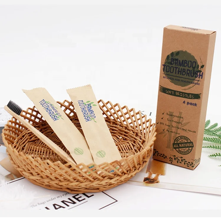 

Tiitee 4 Pack Soft Bristle Bamboo Toothbrush Natural Wooden Charcoal Tooth brush With Custom Logo