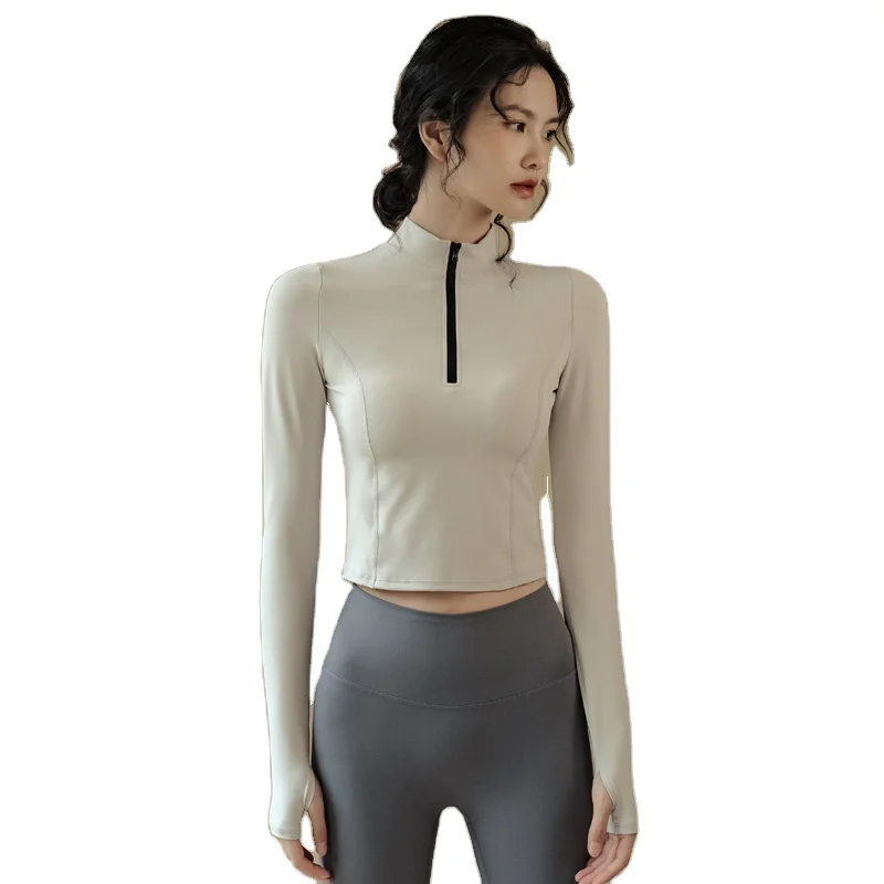 

High Quality Activewear Long Sleeve Workout Jacket Half Zipper Running Yoga Tops Fashion Gym Fitness Tops