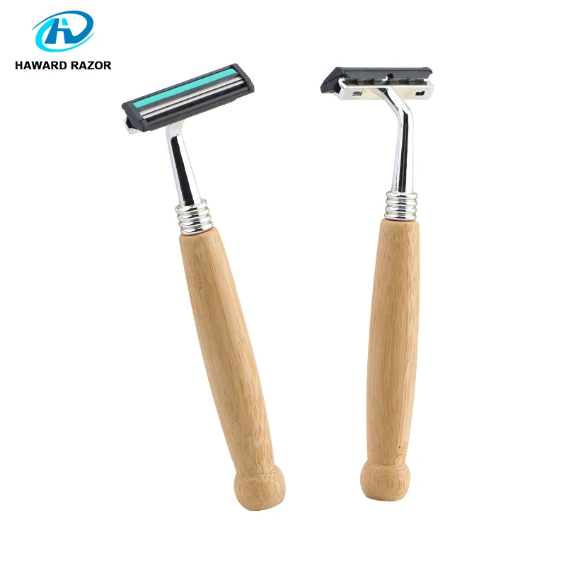 Hotel supplies Biodegradable 2 blade Disposable razor Eco-Friendly Natural Bamboo Handle shaving razor