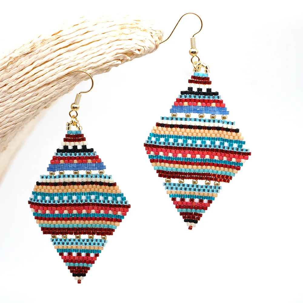 

Rhombus Delica Seed Beads Women Earring Rainbow Woven Boho Party Style Miyuki Earring Jewelry for Sale