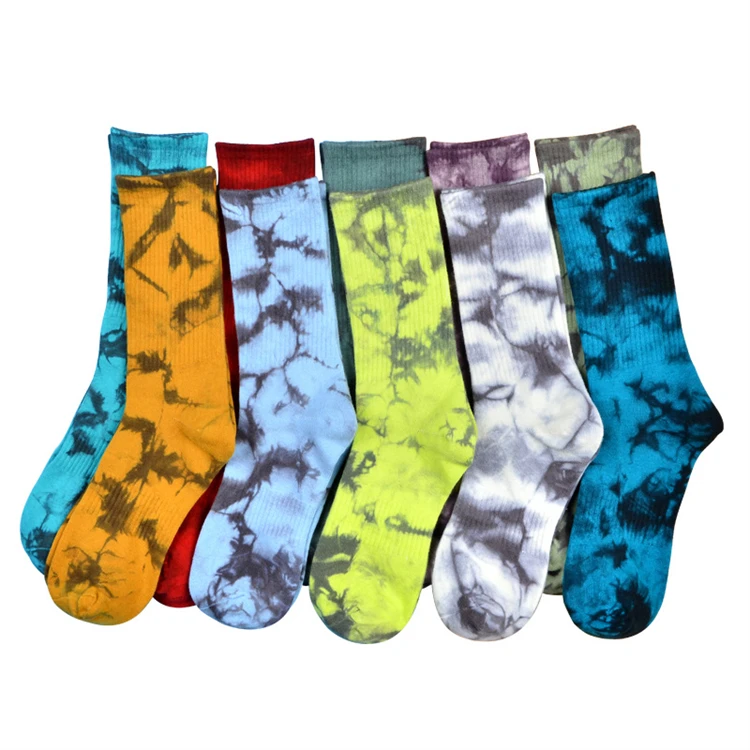 

Custom With Logo Socks Unisex Fashion Happy Tie dye Crew Socks Women And Men High Quality Cotton Long Socks, 10 colors