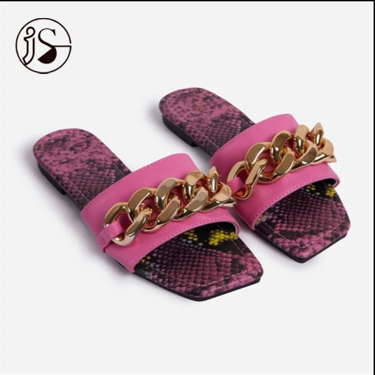 

Fashion leopard summer sandals metal dazzling Metal chain sandals for women and ladies lightweight anti slip women shoes, Customized color