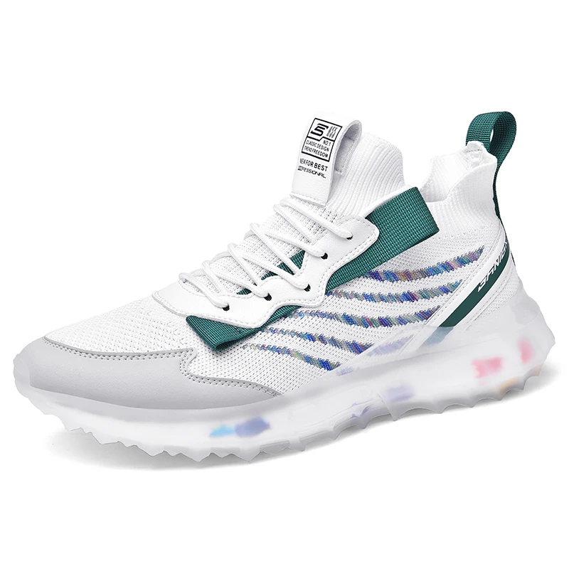 

2021 New Arrival Men Sports Mesh Casual Running Shoes Breathable High Quality Sneakers Male Trainers Zapatos De Hombre Footwear, White green/black yellow/white moon