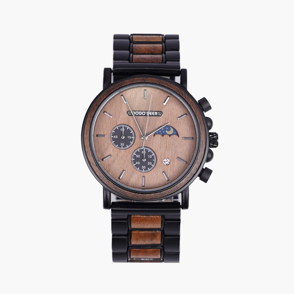 Antique Fashion Quartz Wristwatch for Men Custom Engraved Logo Walnut Wood Band 22mm Width Dropshipping Watch