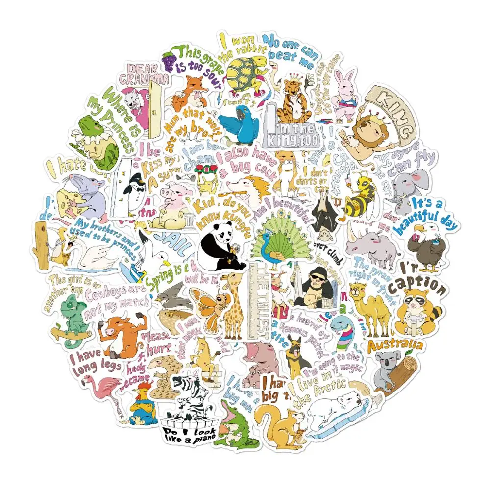

50 pcs Cute Zoo Animal vinyl Stickers with Slogan Metaphor for Kids teachers Water Bottle Guitar laptop sticker set