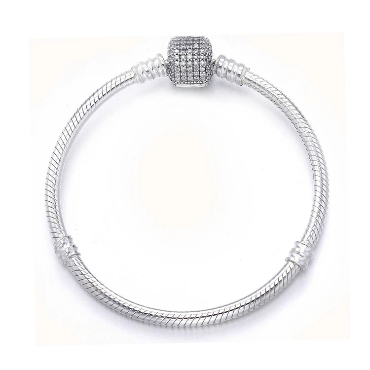 

Women trendy moments sparkling pave clasp snake chain bracelet 2021, Silver color