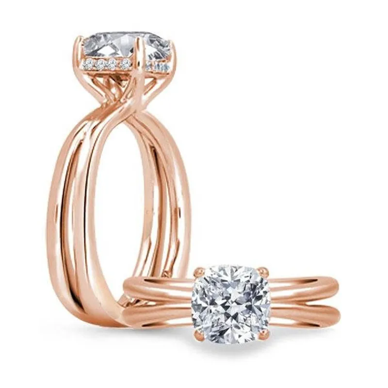 

Rose Gold Plated Sterling Silver 3.5ct Cushion Cut Cubic Zirconia Engagement Ring for Women Split Shank Anniversary Promise Gift