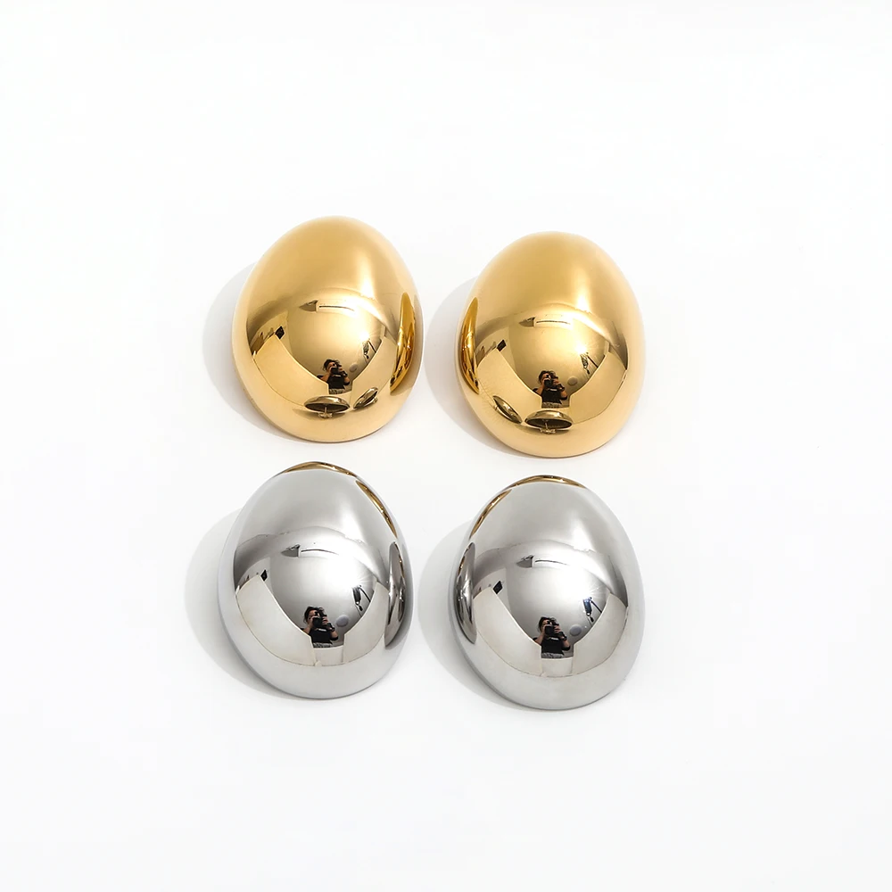 

JOOLIM High End 18K Gold Plated Chunky Smooth Oval Cambered Surface Stud Earrings Stainless Steel Jewelry for Women