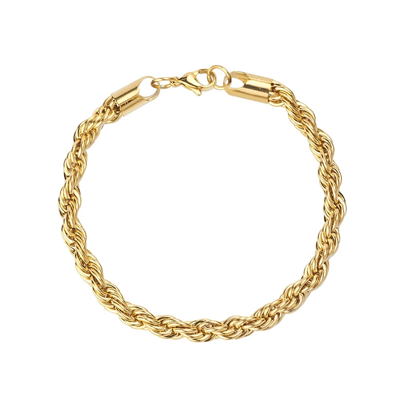 

Blues RTS Hip hop High Quality 3mm Stainless Steel Twisted rope 18k Gold Chain Bracelet