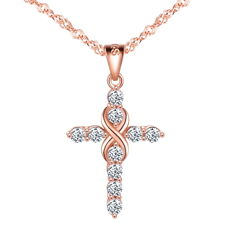 

fashion zircon jewellery 925 sterling silver cross necklaces women