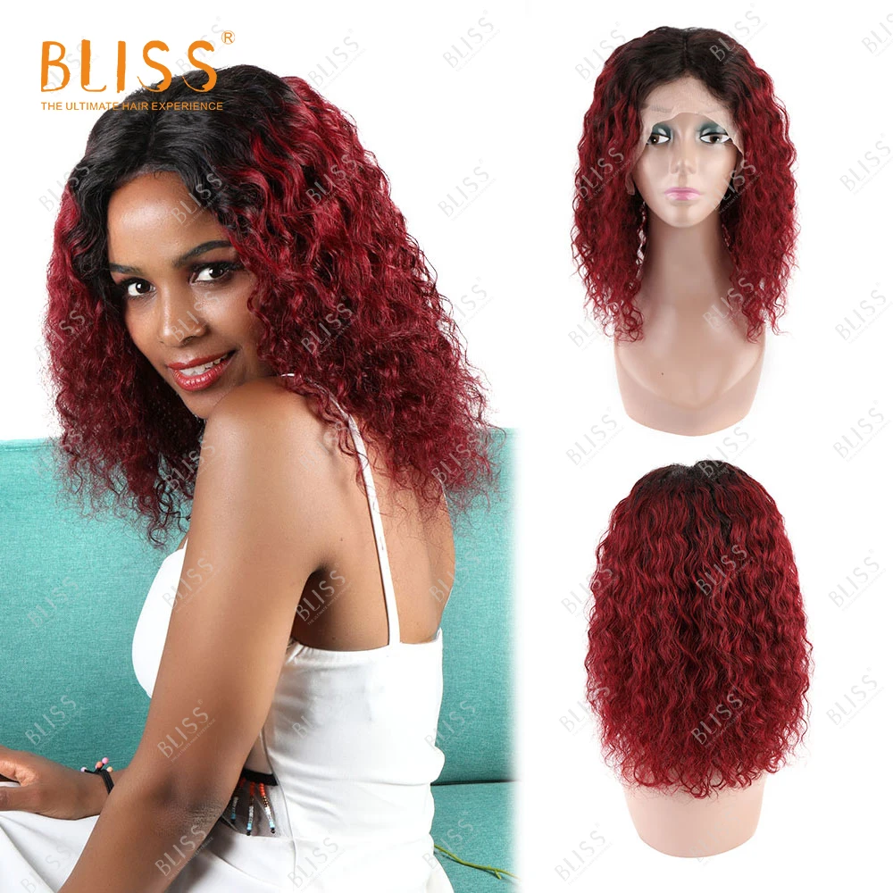 Bliss 13x4 Deep Wave Lace Front Wig Color Wig T1b/99j Water Wave Wig 130% Bob Wigs 100% Human Hair