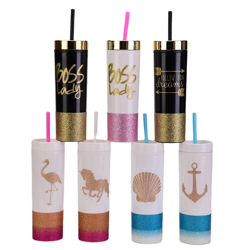 

Wholesale 16 oz custom double wall plastic matte skinny acrylic tumble with lid and straw in bulk, Customized colors acceptable