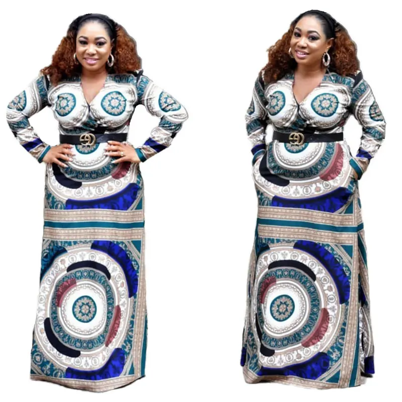 

90820-MX55 ethnic style printed african clothing maxi dress woman