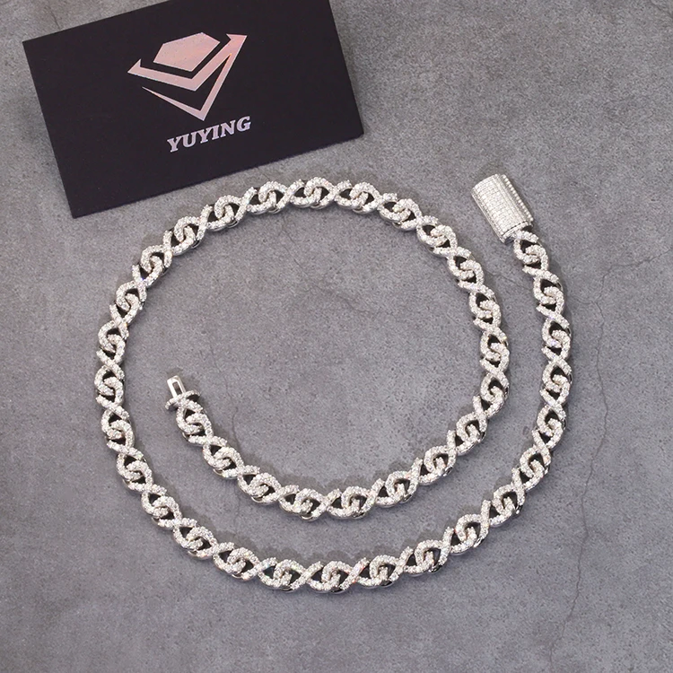 

Yu ying Hip Hop Chain 9mm Wide Iced Out 925 Silver Necklace Set D Color Moissanite Diamond Cuban Link Chain