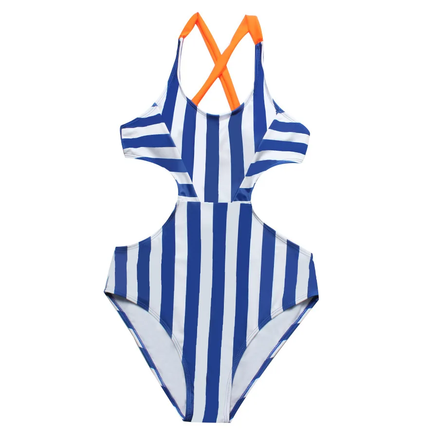 

Fashion High Waisted Plus Size Swimwear Contrast Color Sex Bathing Suit One Piece Swimsuit, Free