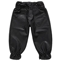 

Manufacturer supply windproof baby girls stretchy PU leather skinny black pants