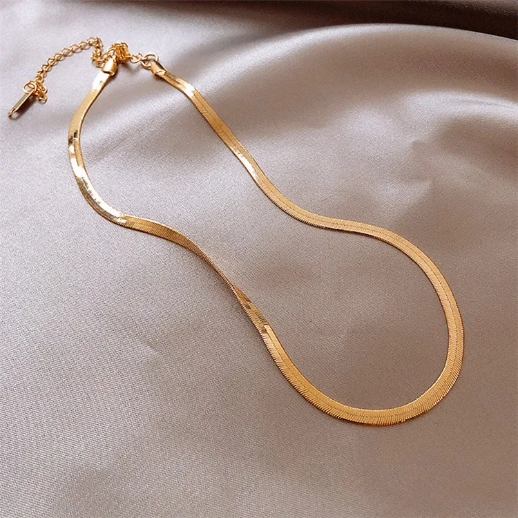 

Bare Chain Herringbone Choker Necklace Herringbone Frosty Wind Snake Bone Chain Necklace