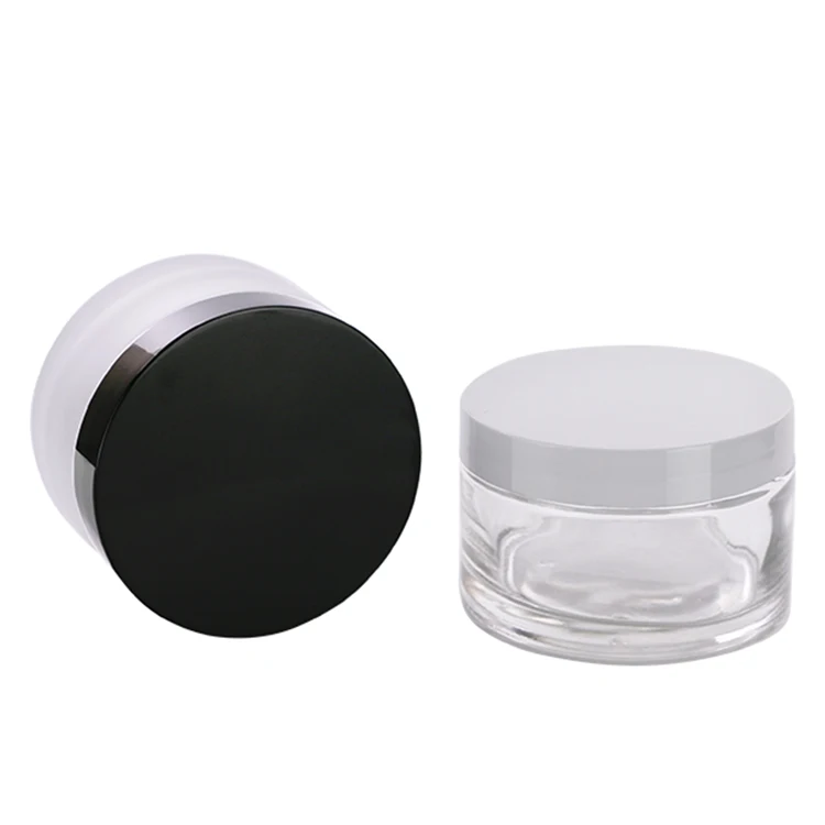 

200ml 200g empty transparent clear frosted jar glass cosmetic cream jar containers with black white lid for bath salt body scrub