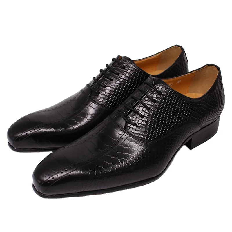 

Black Formal Shoes Snake Grain Cow Leather Dress Shoes, Black, red or customize