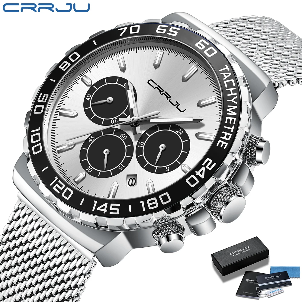 

Top brand CRRJU fashion sport watch quartz chronograph luminous three dials watch for man Montre homme, 4 colors