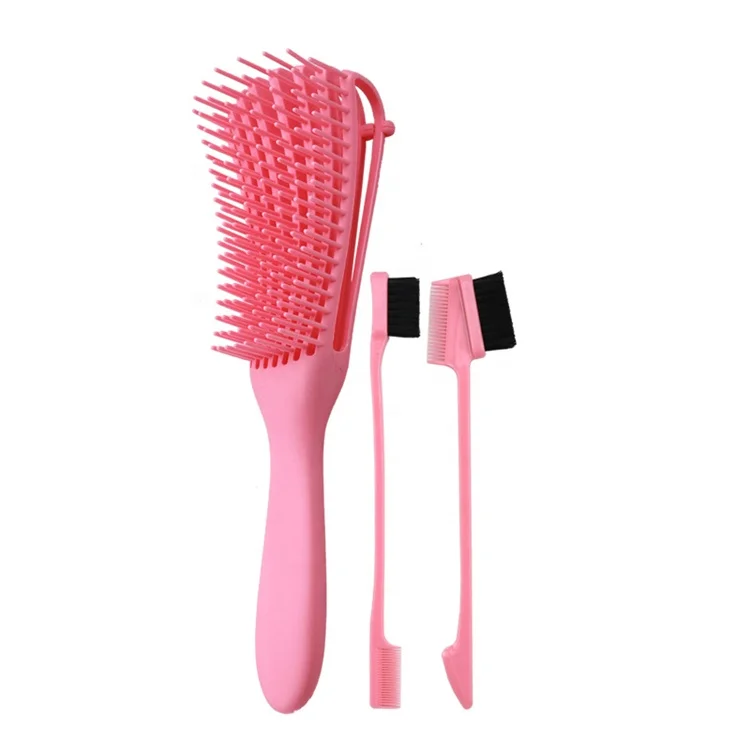 

2020 Hot Selling 8 Row Detangle Brush Vent Curve Anti-Static Scalp Brush Hair Brush Set, As the picture