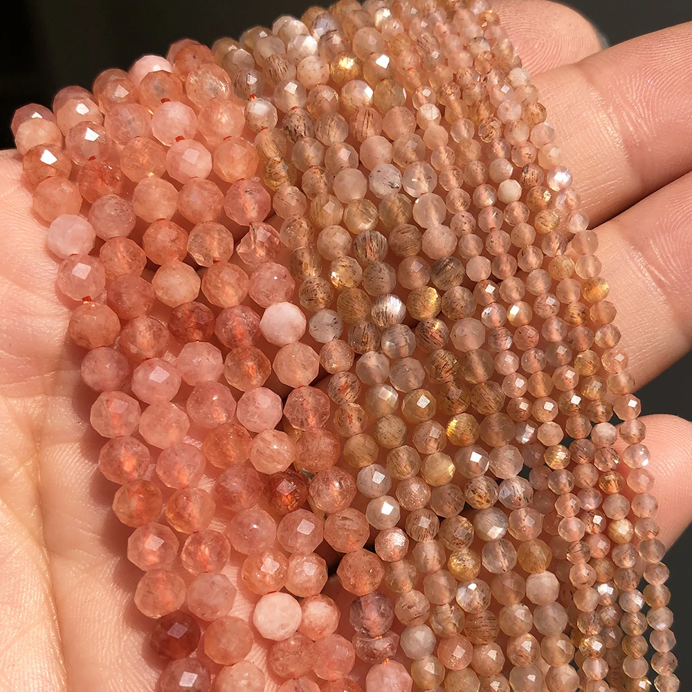 

Wholesale 2/3/4mm Natural Faceted A+ Sunstone Loose Beads For Jewelry Making DIY