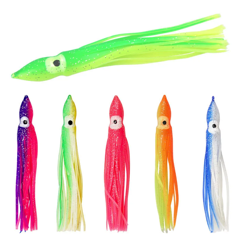 

5pcs/bag Luminous Squid Skirts Soft Lure 12.5 cm Octopus Night Glow Rubber Artificial Bait for Tuna Mix Color fishing lure