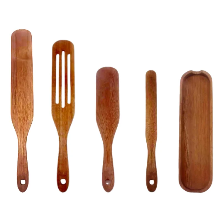 

Eco friendly Kitchen Cookware Spoon Spatula Spurtle Set Customize Logo Acacia Wooden Utensils 4pcs With Wooden Storage Barrel, Wood